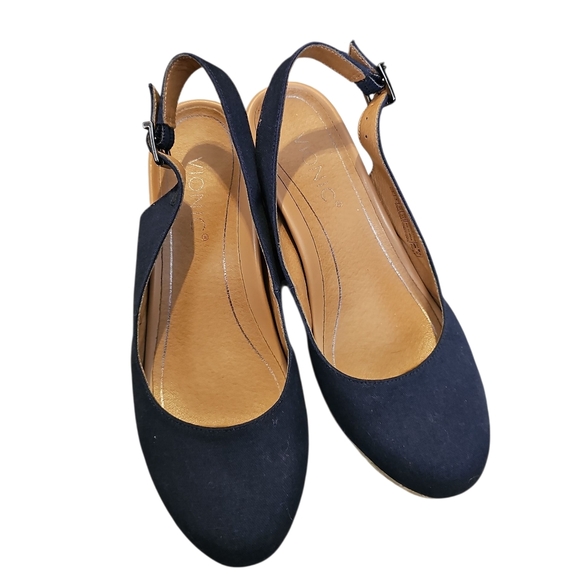 Vionic Navy Wedge Espadrille Slingback Sandals Sz 8 - Picture 3 of 5